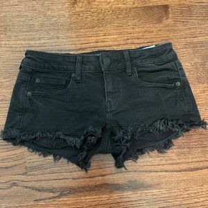 AEO distressed black denim mini shorts